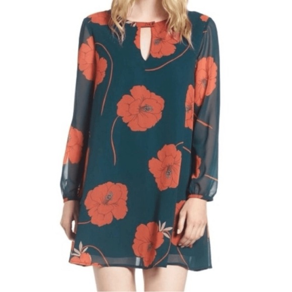 Cupcakes &‎ Cashmere Sybella Shift Dress Women XS sheer long sleeve floral print - Picture 3 of 12